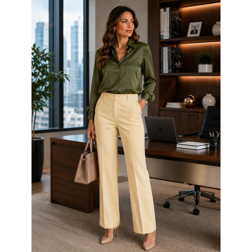 GUNEX Made in Italy Womens Pants Yellow Straight Leg Trouser Dress Pants